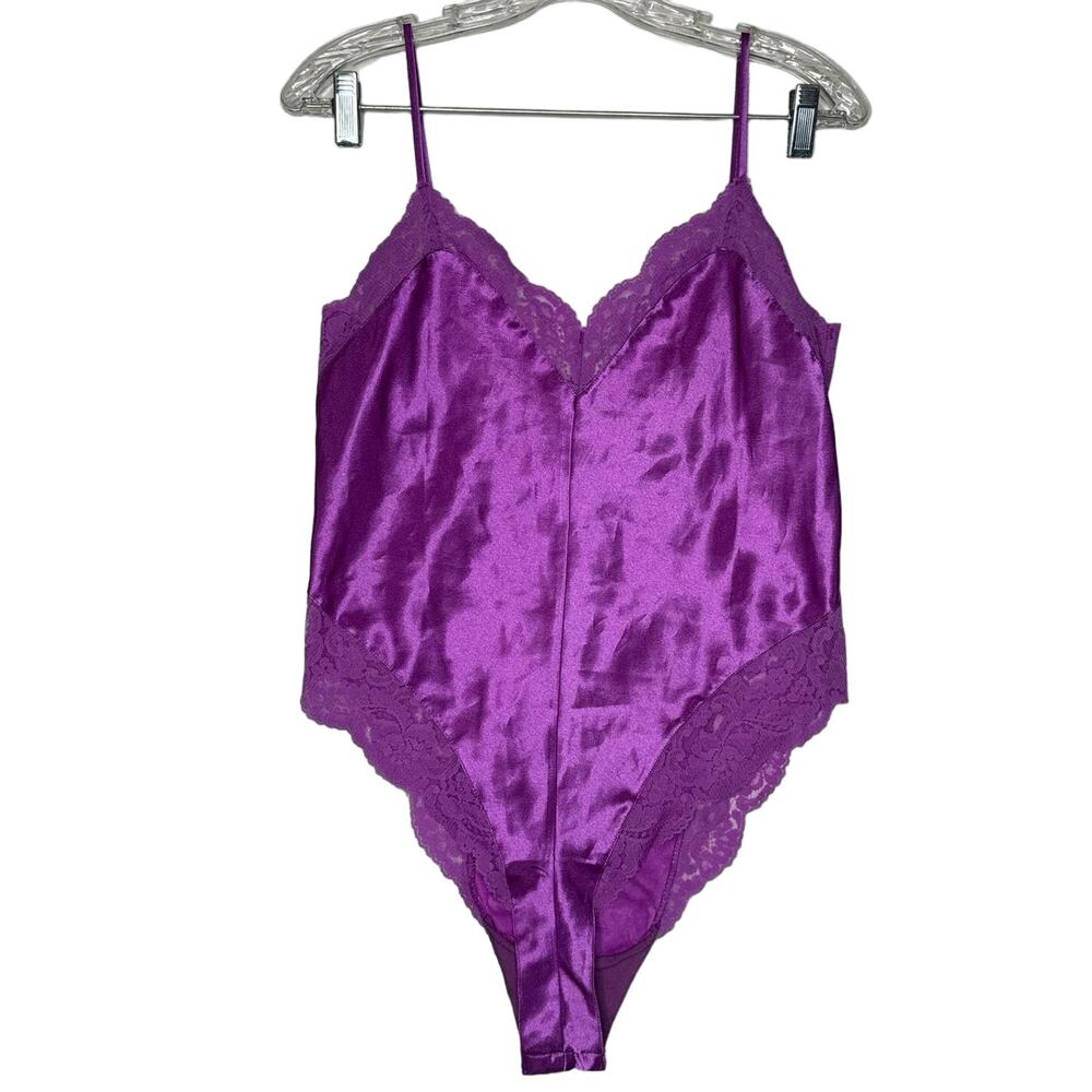 Vintage 90's Delicates Purple Lace Satin Lingerie Bodysuit Teddy small